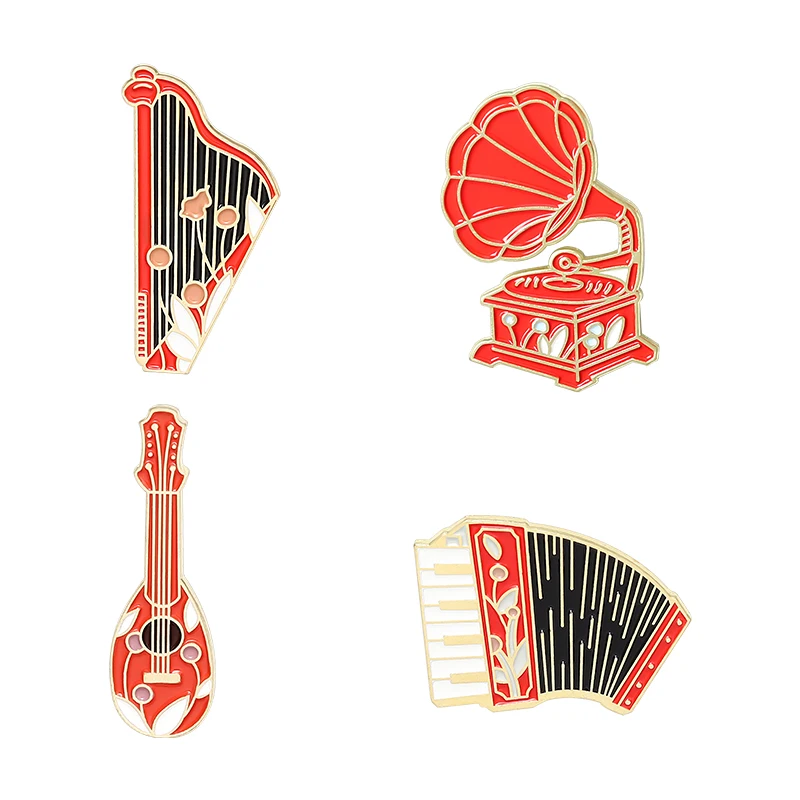 Cool Musical Instrument Enamel Pins Colors Fashion Guitar Speaker Piano For Music Party Gift Women Jewelry