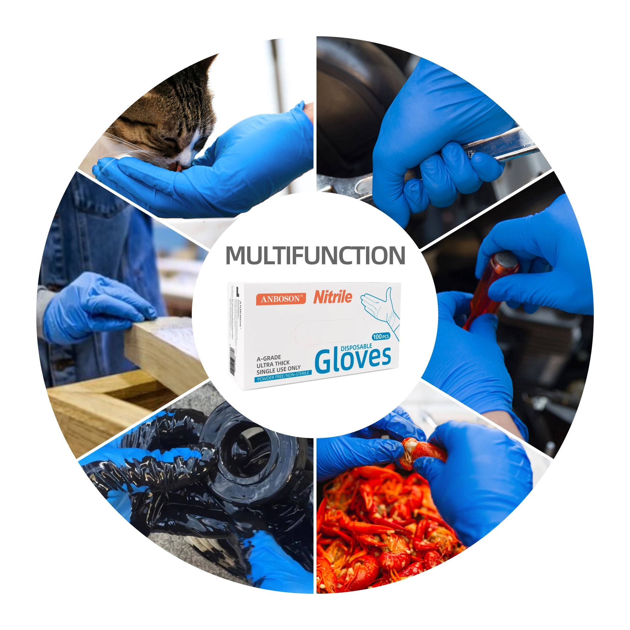 Heavy Duty  Non Sterile  Powder Free Rubber 100 Count Box Food Safe Blue Nitrile Gloves