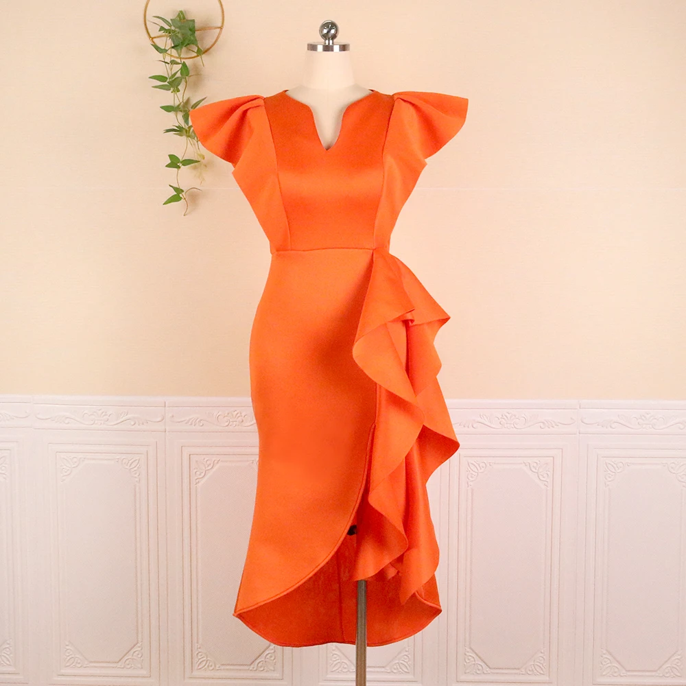 2021 Лето; Новейший дизайн; Обувь со сквозными V образным вырезом Нерегулярные рюшами для женщин вечернее платье