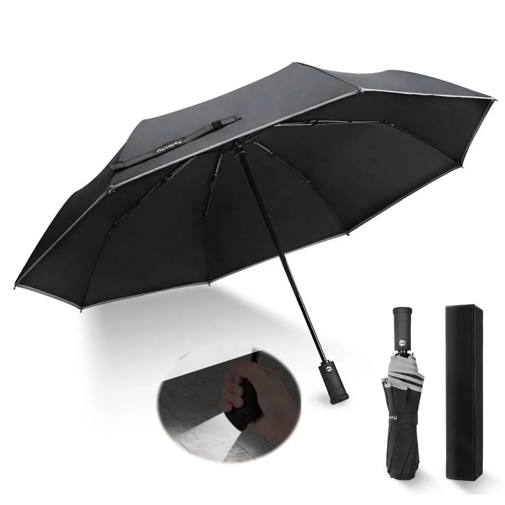 Flashlight rotatable handle fold umbrella reflective edge safe  umbrella
