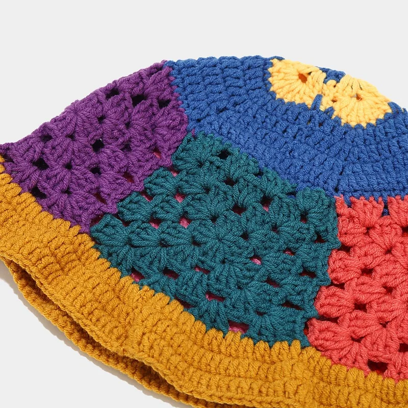 Fisherman Cap Round Brim Soft Summer Foldable Floral Custom Handmade Hollow Flower Floppy Women Wool Knitted Crochet Bucket Hat