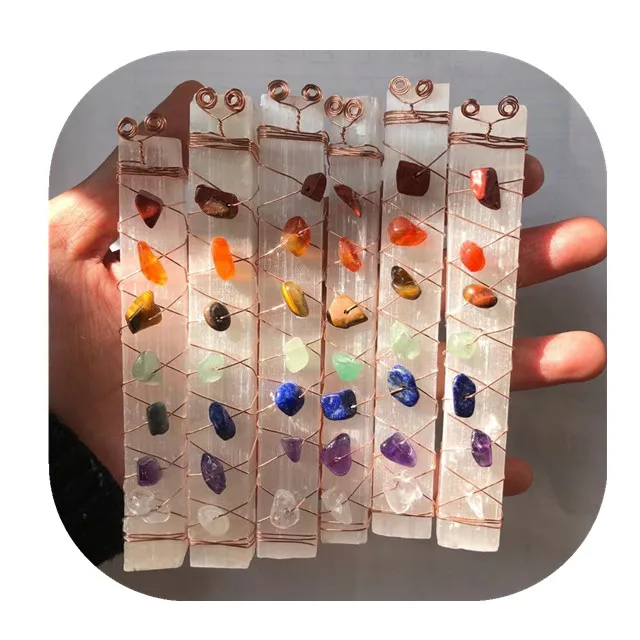 Новое поступление, товары для духовного исцеления, натуральные 7 чакр, бусины, Проволочная обернутая необработанной палочкой селенита для медитации