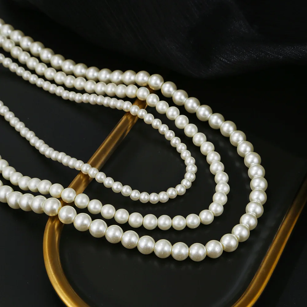 Hot Selling Men ABS Pearl Beaded Necklace Jewelry European Hip Hop Stackable 6mm 8mm 10mm Round Pearl Choker Necklaces for Men