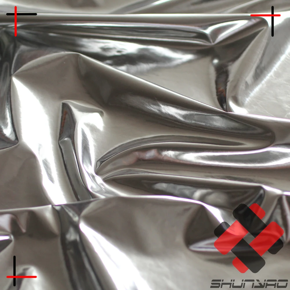 
high reflective pu coating polyester silver foil mirror fabric 