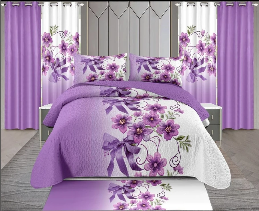 Wholesale all season cotton bedding set in stock 9pcs quilted bedspread printed floral color customized quilt cover with carpet