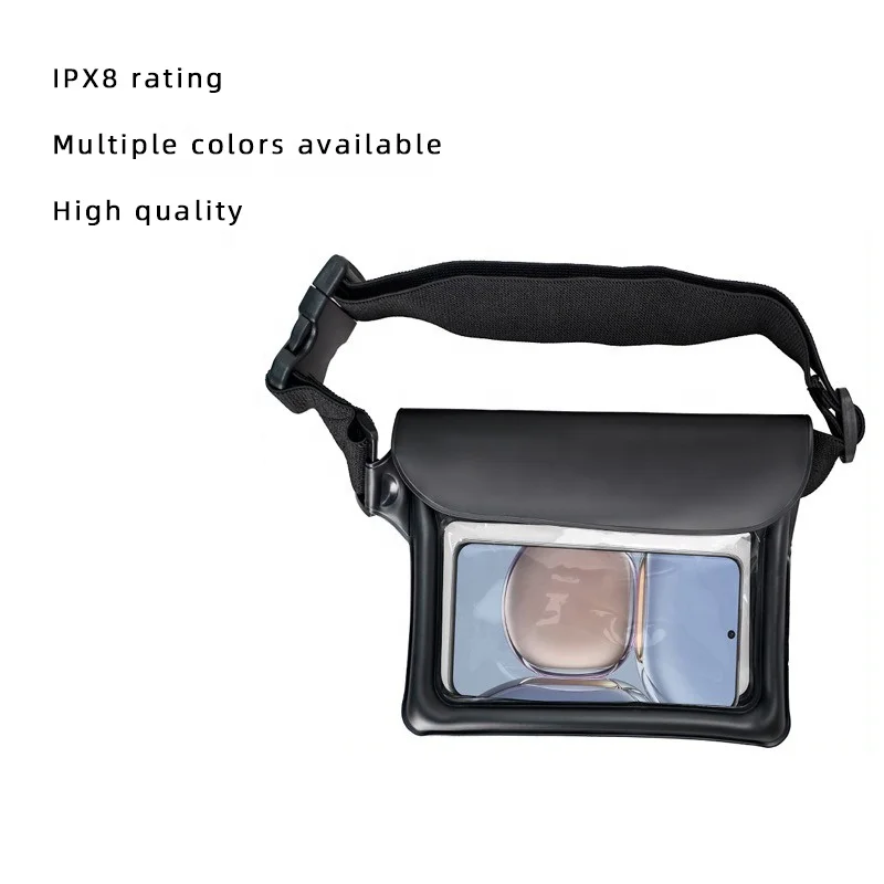 large capacity mobile phone tpu button and zip ipx8 swimming waterproof waist bag