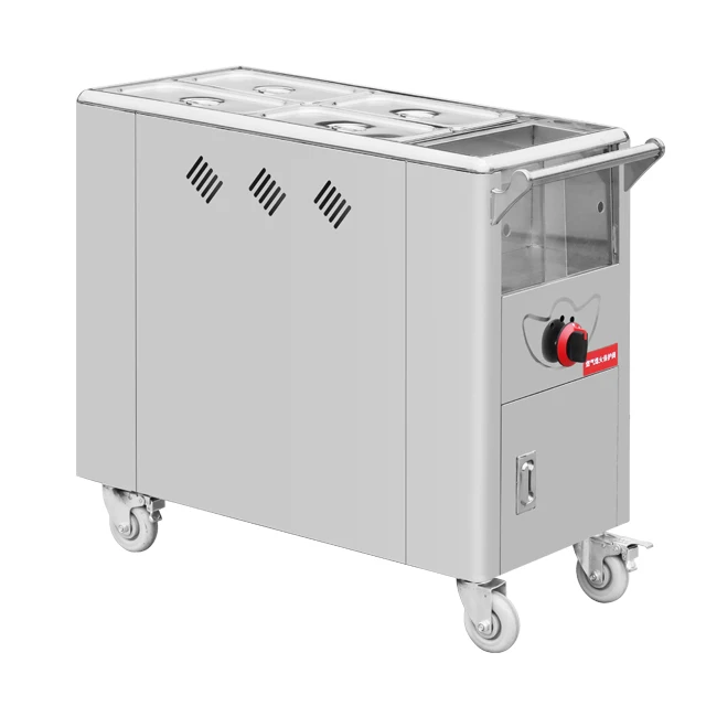 Gas 6 Pans Porridge Trolley Restaurant Push Type Snack Dish Dim Sum Propane Warming Cart With Flame-out Protection