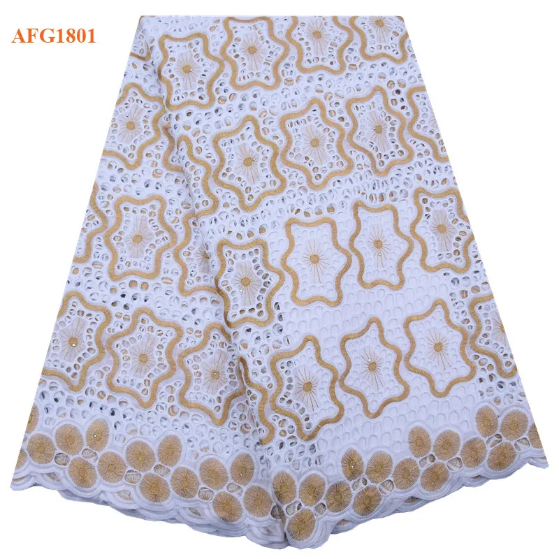 African Dry Lace Fabric Nigerian Lace Fabric White add Brown High Quality Swiss Voile Lace In Switzerland For Women Wedding 1801