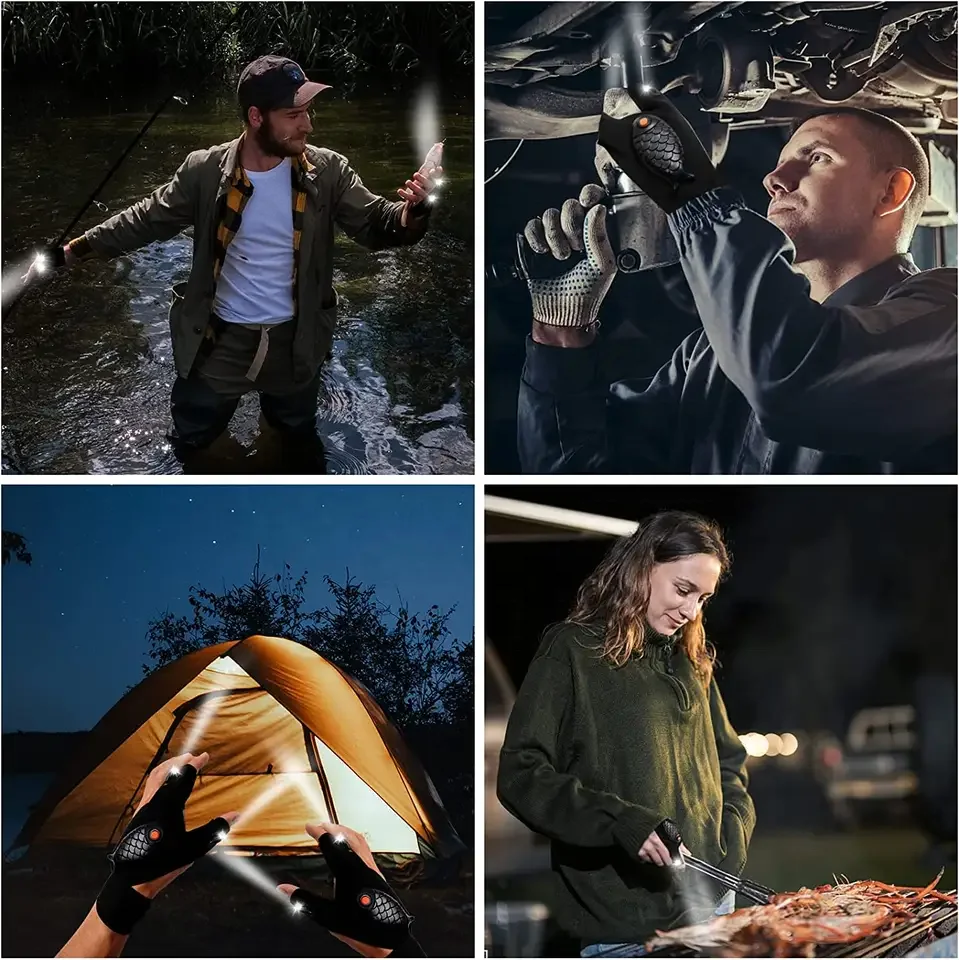 Hot Selling Fingerless Glove LED Flashlight Waterproof Outdoor Tool Fishing Camping Hiking Multi Light Gloves