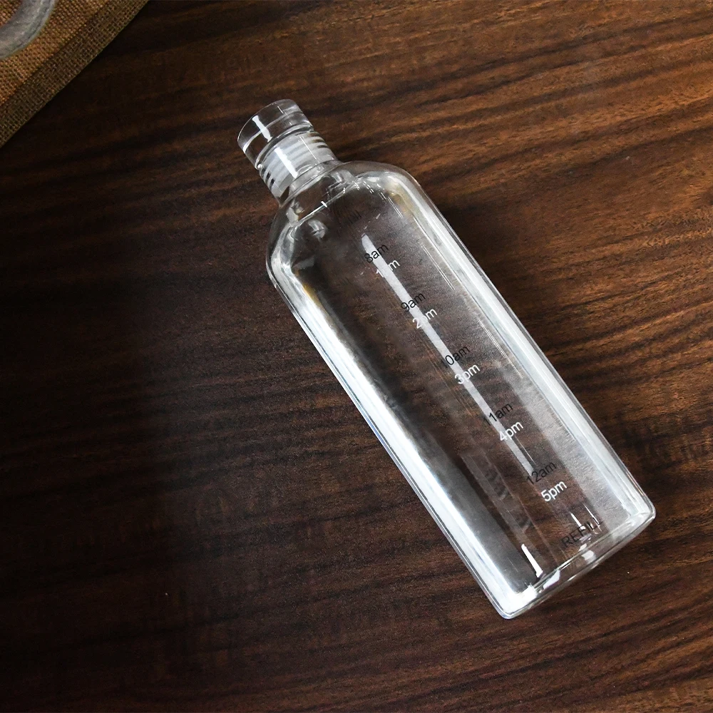 Wholesale high boron silicon water bottle 1000ml Custom Logo Clear Glass Water Bottle with Time Maker