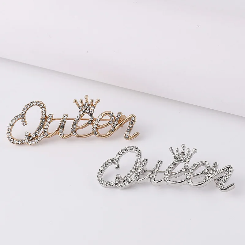 crown letter brooch environmental protection alloy diamond-studded clothing accessories fashion pin spot wholesale