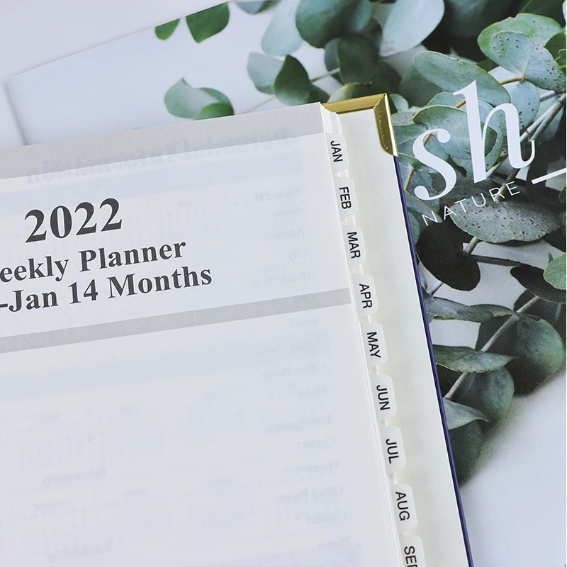 Factory supply 2022 golden foil B5 spiral wire O ring journal monthly weekly daily agenda custom printing