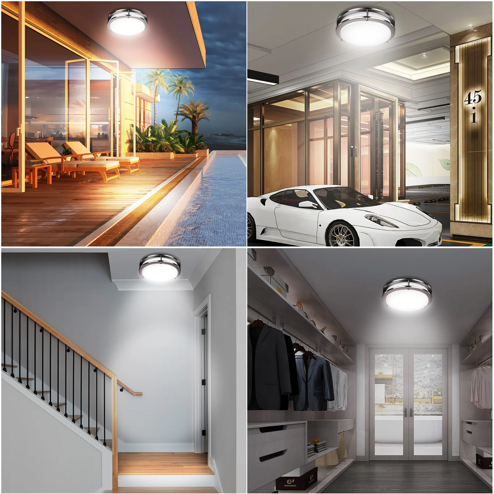 Motion Sensor Flush Mount Light Ceiling Energy Saving Indoor Lamp 10inch 12inch 120v Double Ring Motion Sensor Ceiling Lights