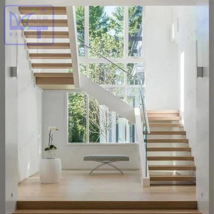 U straight  indoor, glass stairs  made in China-Maist