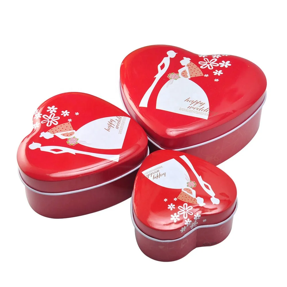 OEM lovely heart shape PMS printing candy metal tin box