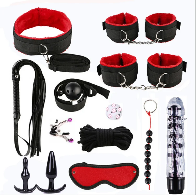 13 Pcs/set sm Erotic Sex Toys for Adults Men BDSM Sex Bondage Set Handcuffs Nipple Clamps Gag Whip Rope Anal plug BDSM sex toys