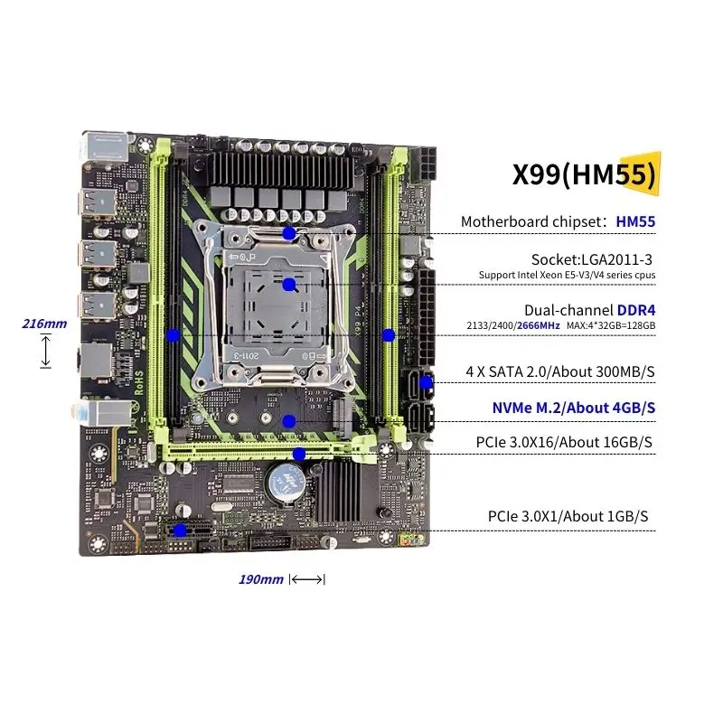 PANDL X99 HM55 Mainboard combination set combo xeon e5 2666 v3 ddr4 ram 2666v3 x99 motherboard  kit