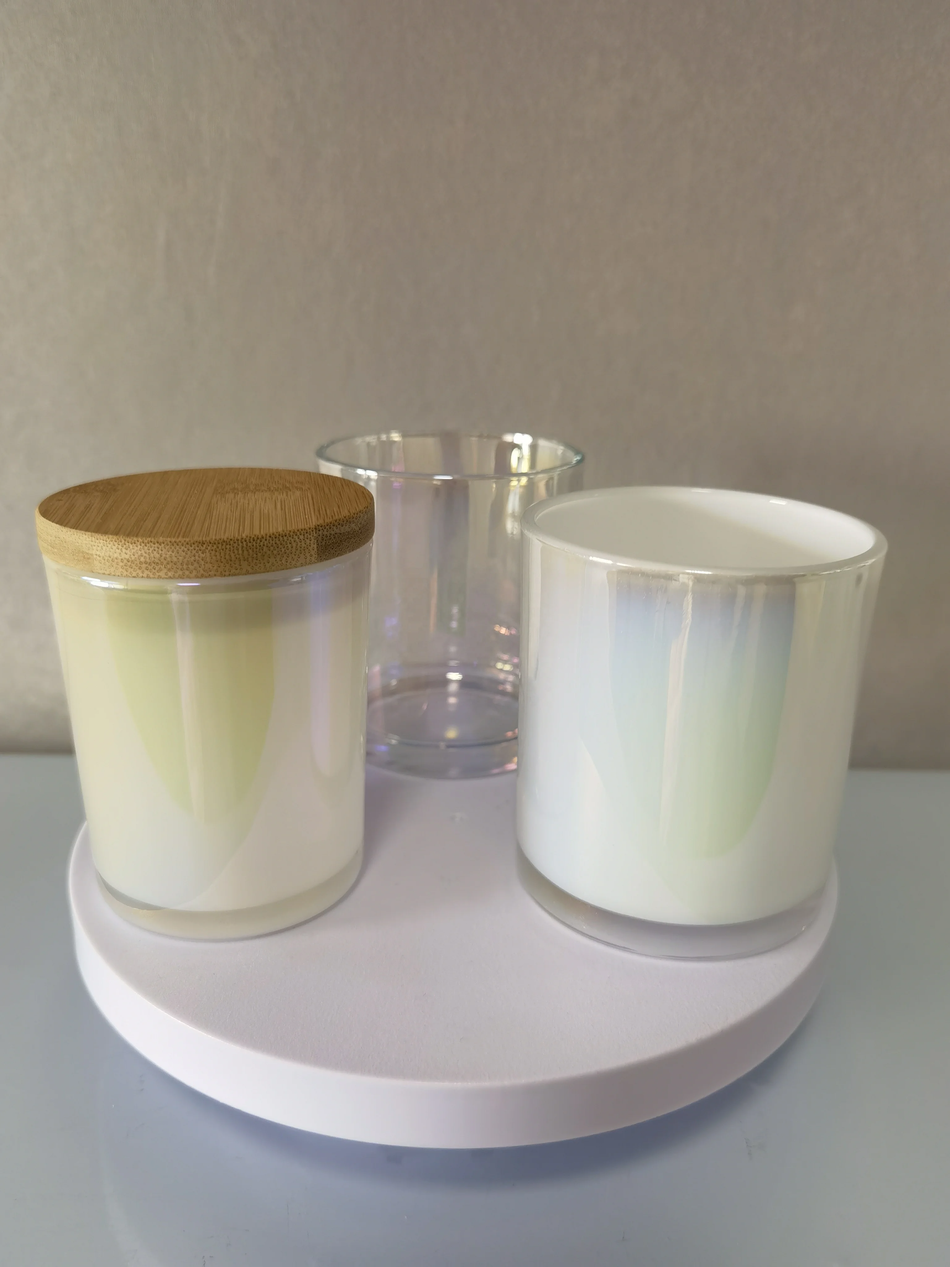 180ml 320ml 10oz Luxury Custom White Empty Candle Jar Holographic Glass Iridescent Candle Jars Hot Sale Candle Jar Aura Vessel