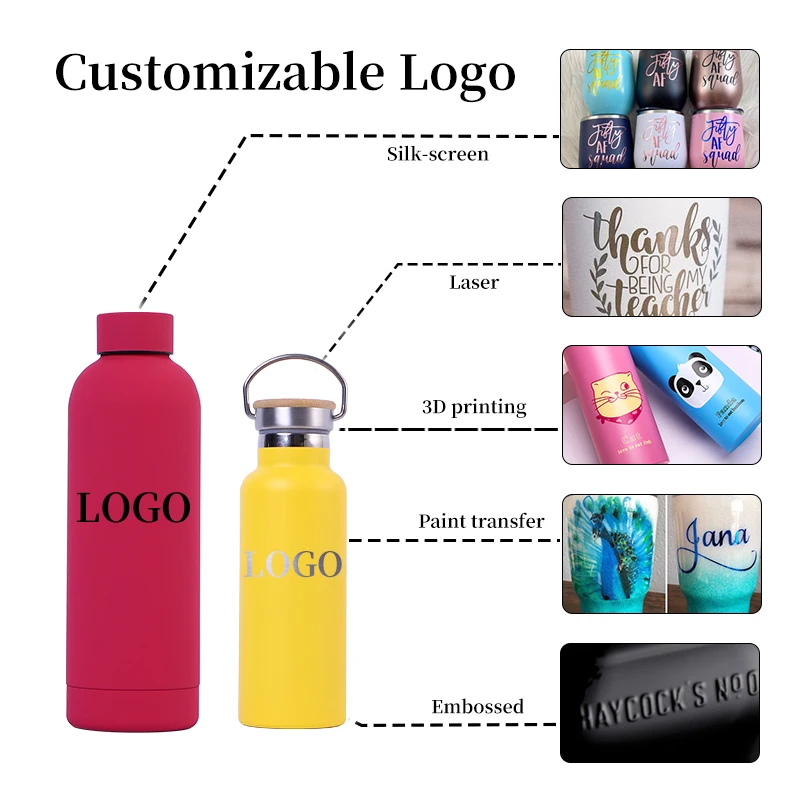 Custom Logo 500ml Vacuum Insulation 18/8 Double Wall Stainless Steel Flask Sports Thermo Matte Travel Thermos Water Bottle