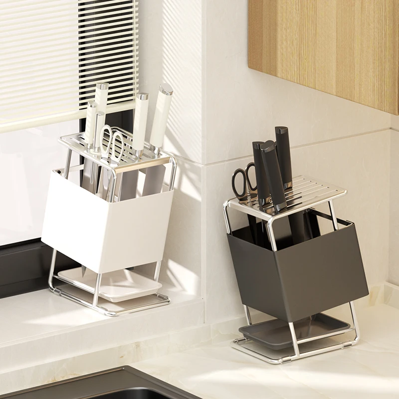 Household kitchen knife holder multifunctional countertop diagonal scissor kitchen knife storage and drainage rack