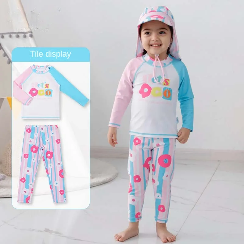 Top Kids Swimwear Girl Child Swimsuits  Beachwear Kid Red White And Blue Children Long Sleeve gril Swimwear For Kids 6-7 Girl