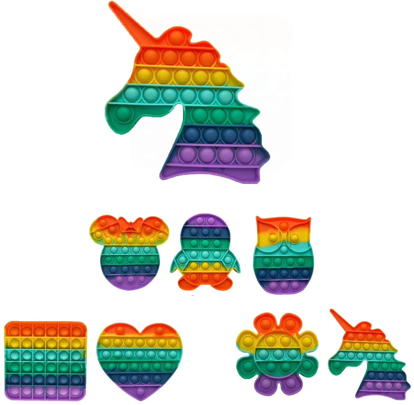 
Factory Cheap Educational Silicone pop game Fidget toy Pop It ASTM Certificated Unicorn Rainbow colors in Stock Wholesale 
