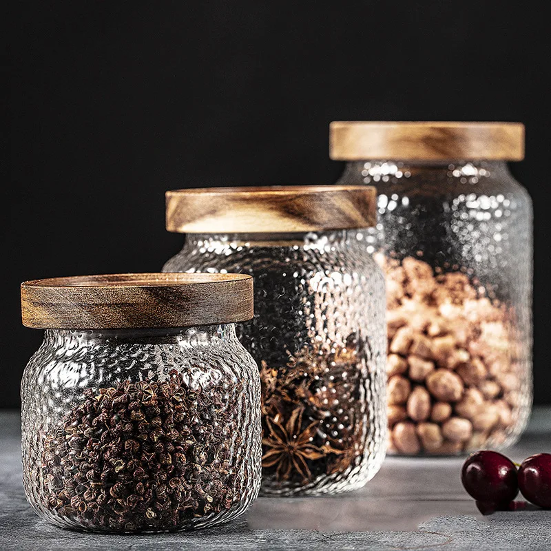 High Borosilicate Glass Food Storage Jars Dampproof Airtight Spice Jar Handmade Acacia Wood Lid Multifunction Glassware Logo