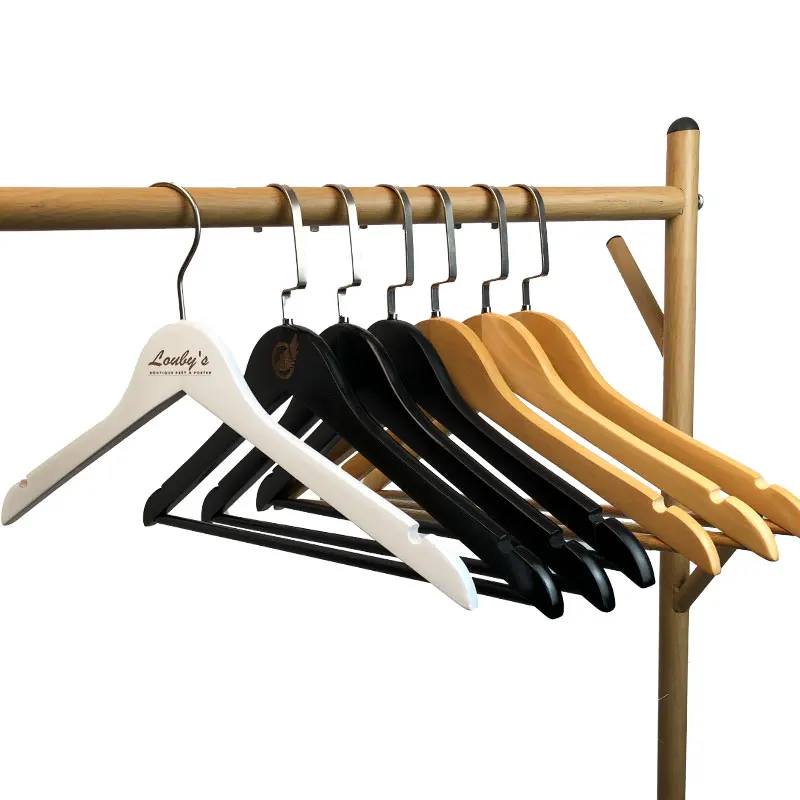 custom logo cloths clothing shirt solid wood hangers bridal dress luxury non slip wooden white hangers for wedding dresses