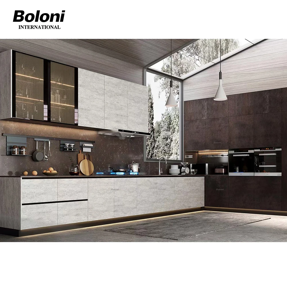 Boloni Luxury Modern Pakistan Hotel Kitchen Cabinet Marble L Shape Set aluminum kitchen cabinet modern