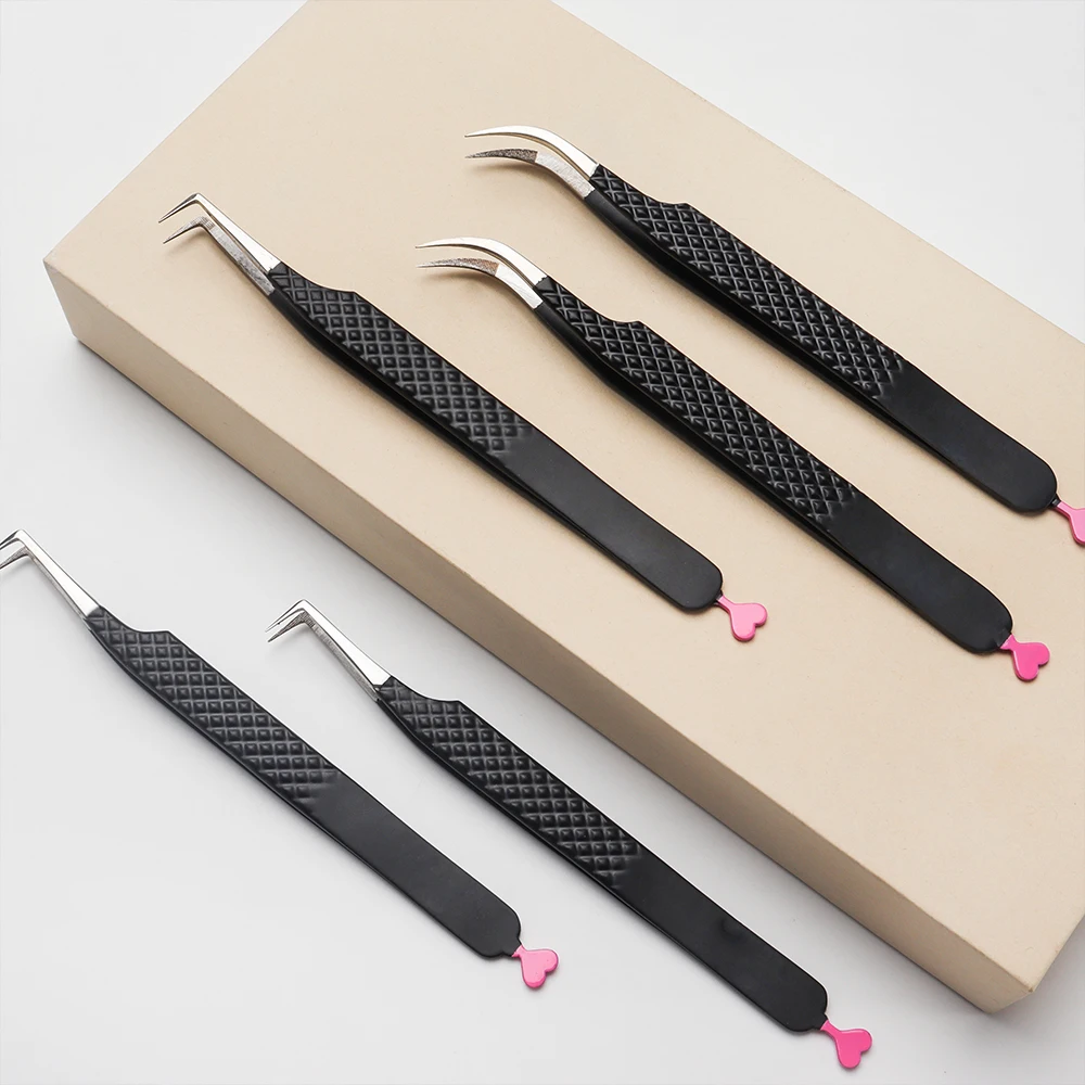 Lash Tweezers Wholesale Fiber Tip Tweezers 90 Degree Eyelash Extension Tweezer With Case