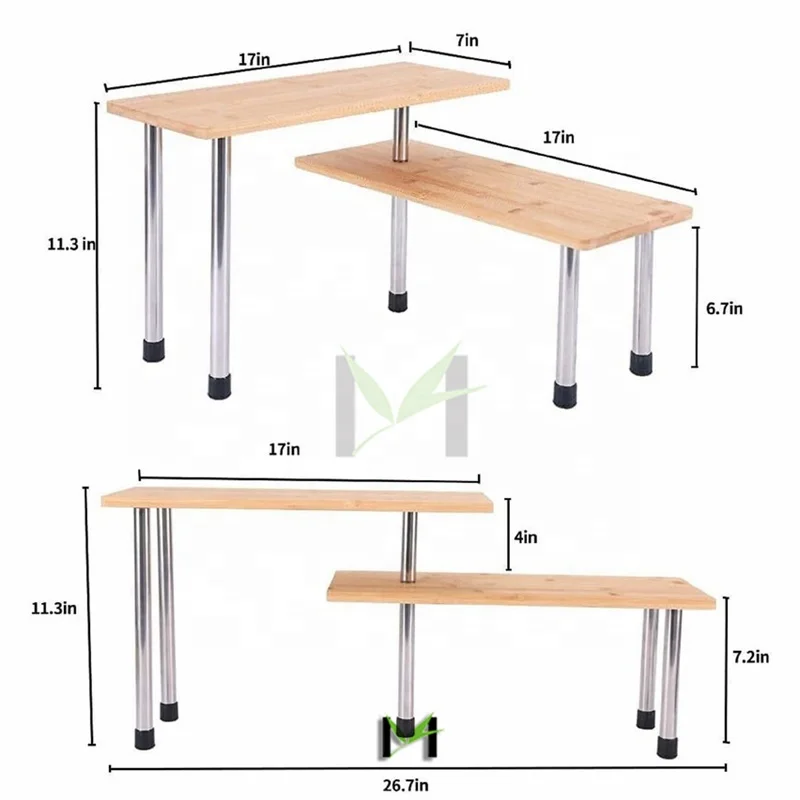 Kitchen Countertop Organizer Corner Shelf 3 Tier Bathroom Storage Display Shelves for Counter Bamboo Spice Rack