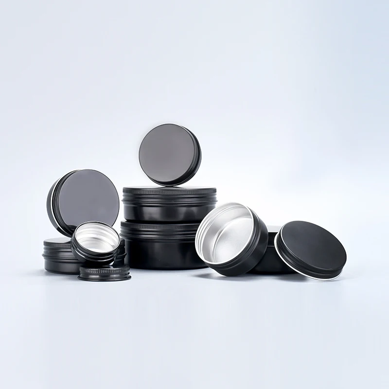1oz 3oz Screw Top Aluminum Tin Jar Metal Storage Spices Candies Packaging Cosmetic Lip Balm Containers with Black Screw Lid