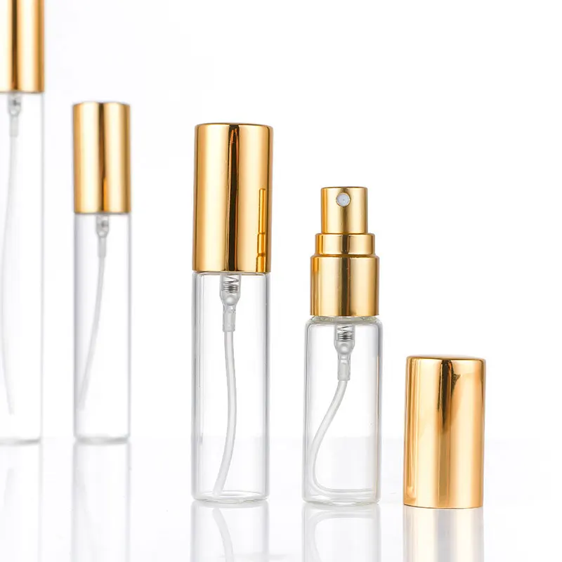 Customized Empty 5ml 8ml 10ml 15ml mini travel tube transparent borosilicate glass perfume mist spray bottle With Atomizer