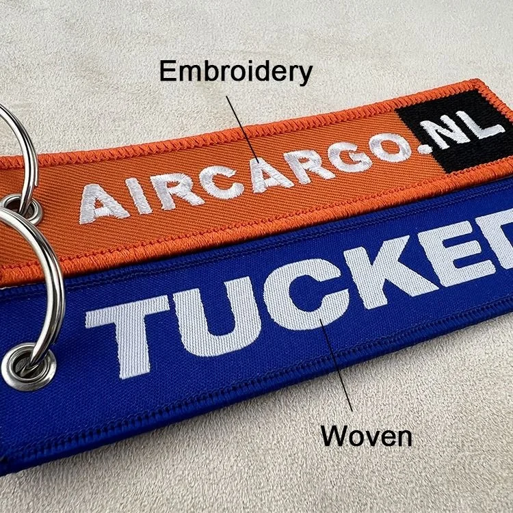 Custom Logo Embroidery KeyChain Woven Keychain Motorcycle Car Key Tags Flag Fabric Brand Name Logo Keychains With Good Sewing