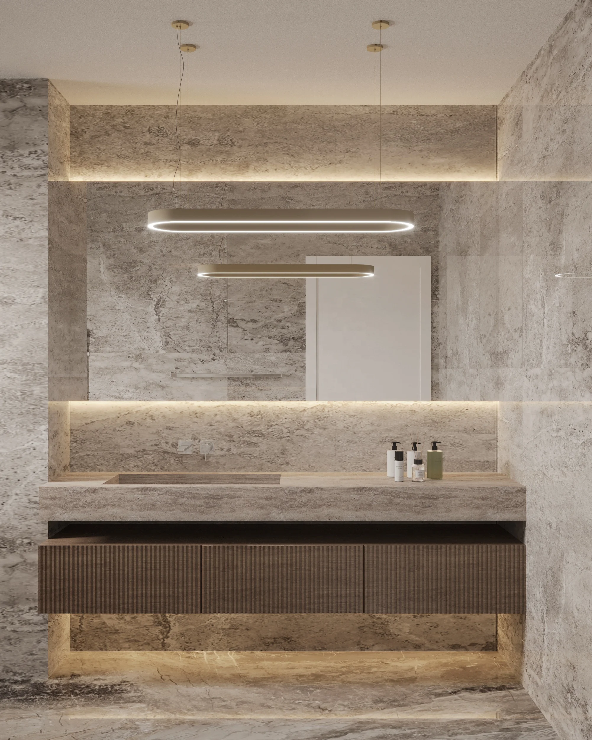 Wholesale double single modern fluted panel wall mounted simple design bathroom vanity mirror sink wooden panel bath cabinet