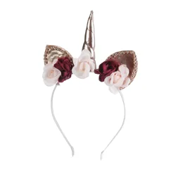 Handmade fox ears with pearls hairband rose gold unicorn hair band artificial flower headband