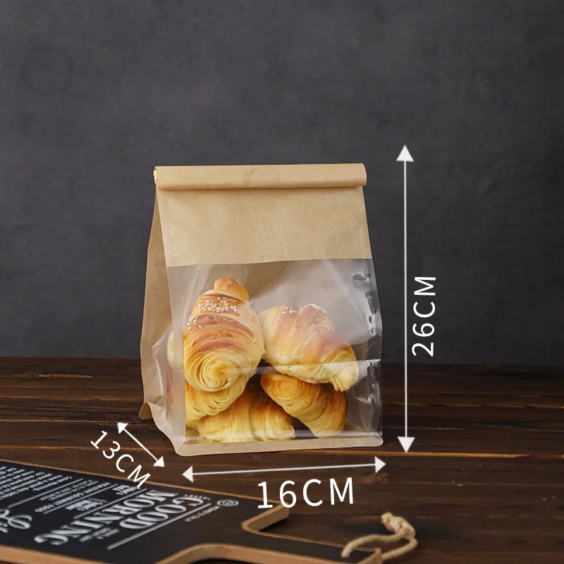 Bread Bags Plastic Packaging Bread Food Bags with Window Bakery Bread Paper bags Custom Design Stand up Plastic Kraft Paper