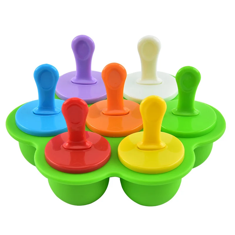 Wholesale 7 Holes Silicone Mini Ice Pops Mold Ice Cream Ball Lolly Maker Popsicle Molds Baby Diy Food Fruit Shake Ice Cream Mold