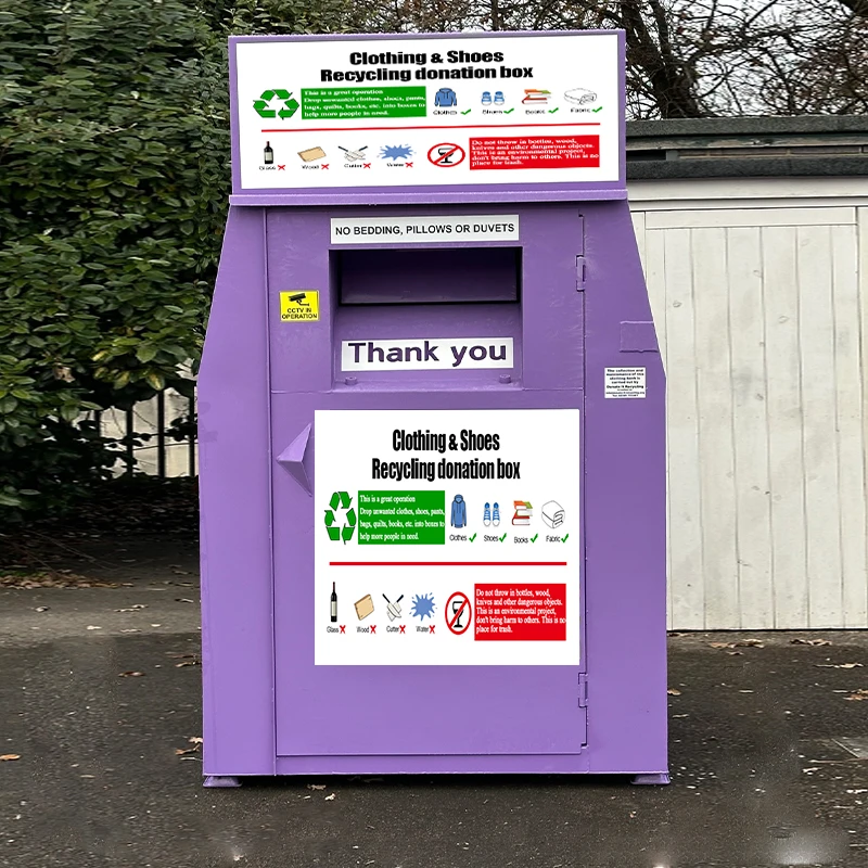 Powder-Coated Galvanized Steel Storage Bucket Weatherproof Standing Charity Books Clothing Recycling Donation bin