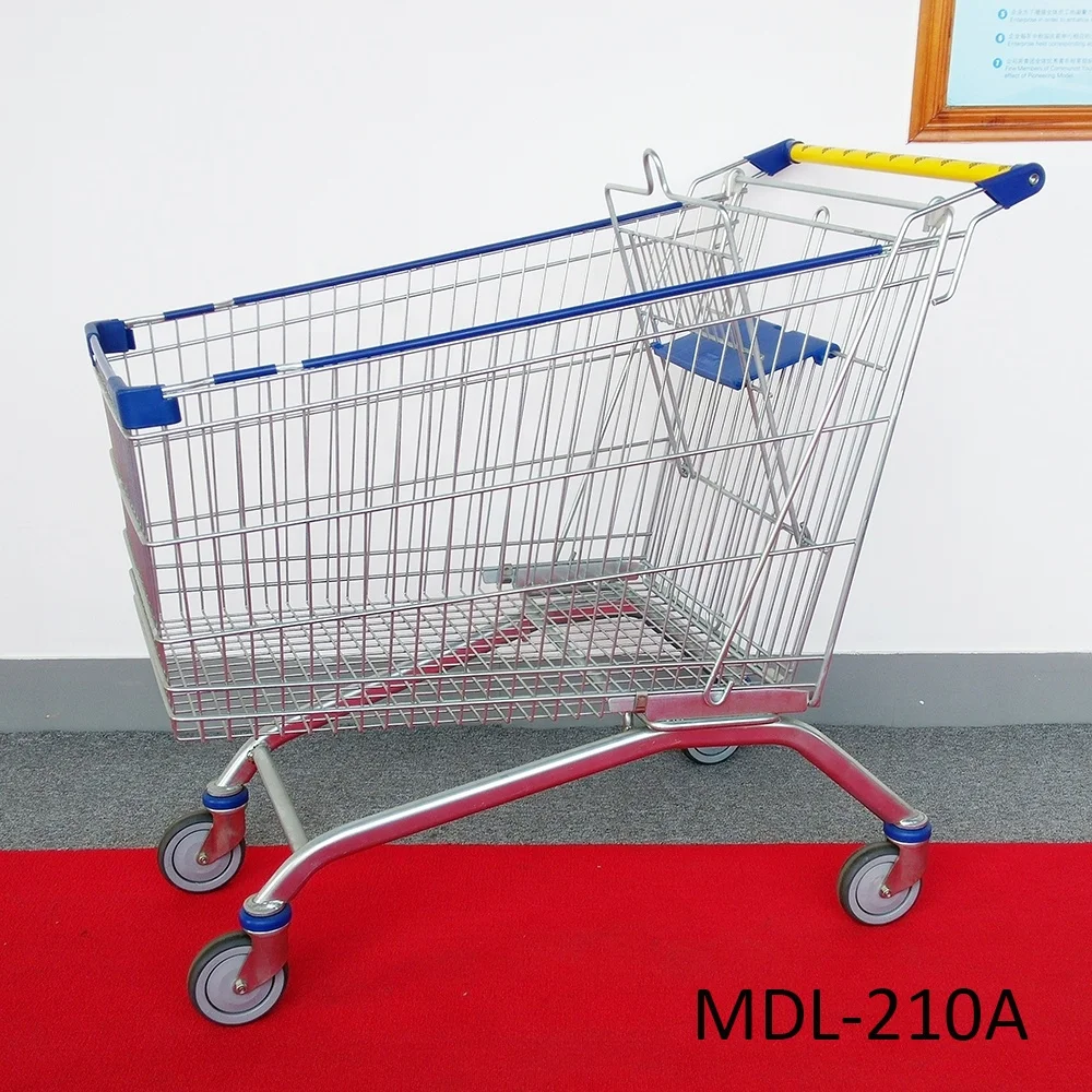 MDL-210A Durable Flexible Metal Supermarket Trolley With Baby Chair Four Wheels Shopping Cart