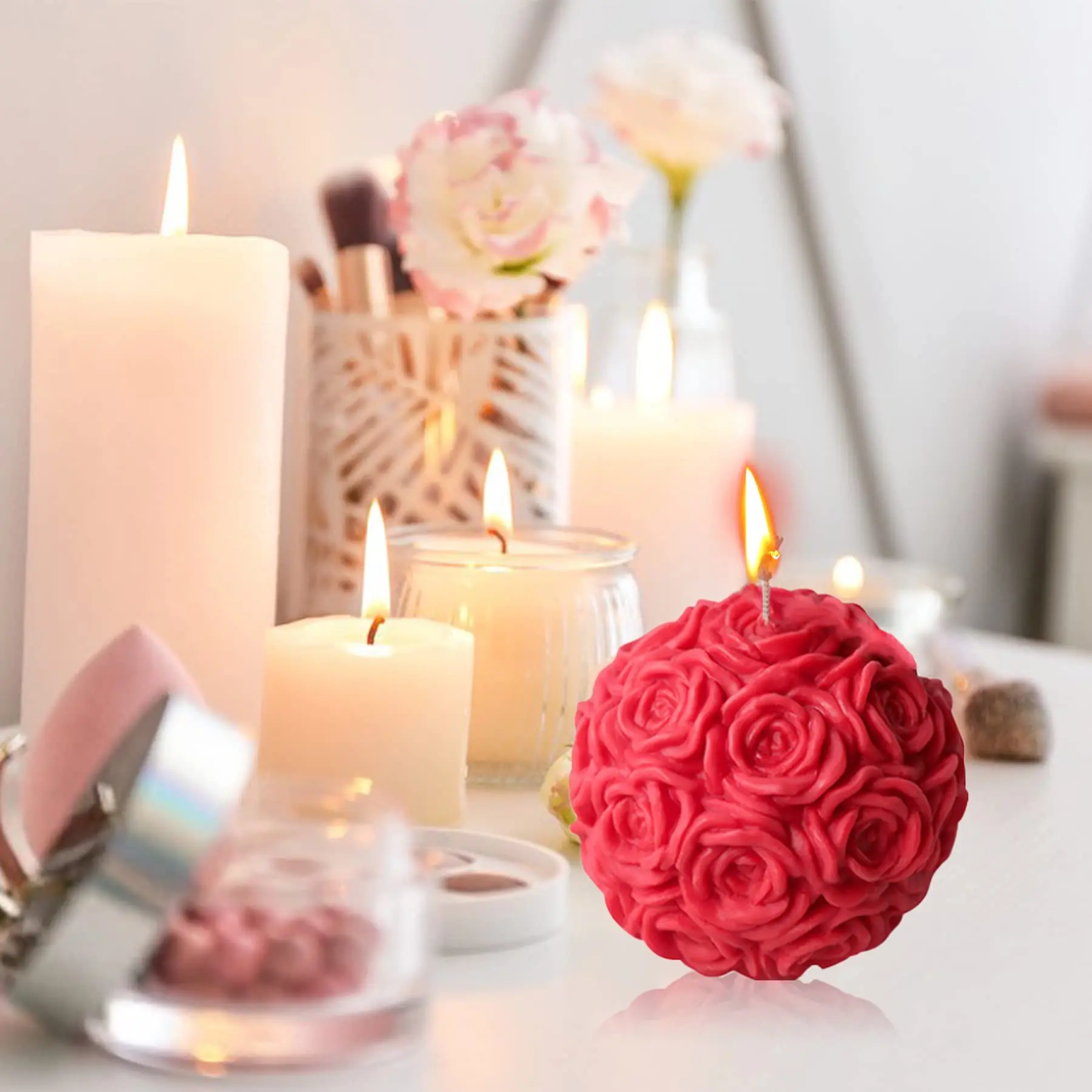 Hot Selling Rose Ball Silicone Form Flower Custom Candle Mold