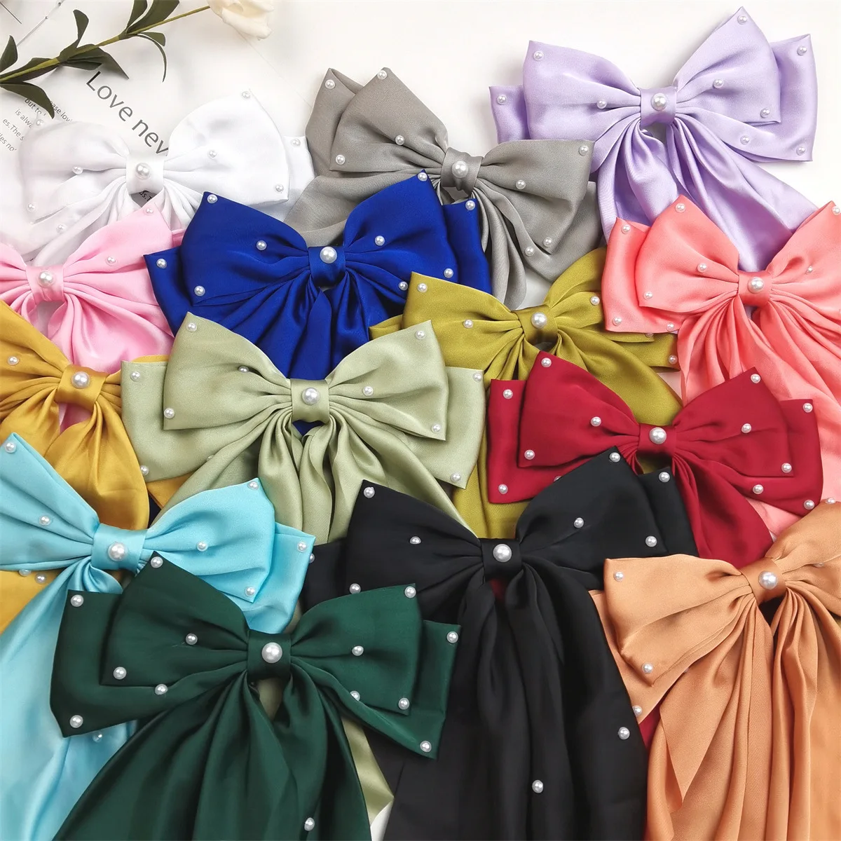 New Fashion Large Bowknot Pearl Hair Clip Trendy Fabric Bow Ribbon Spring Clip Women Hair Accessories Wholesale