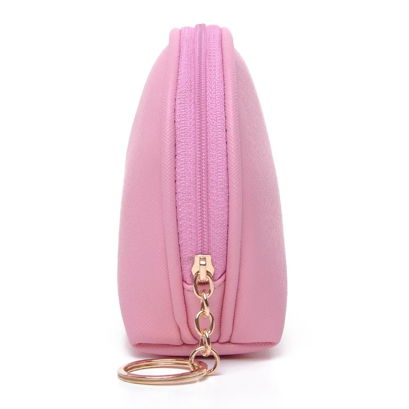 Personalized Leather Cosmetic Bag with PU Zipper Patchwork Color & Key Chain Fashionable Brush Holder Makeup Case Gift