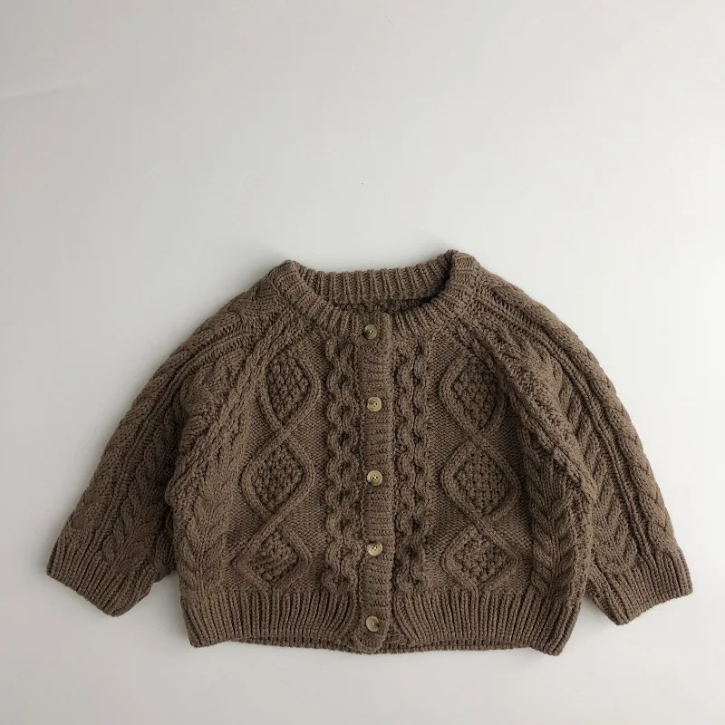 Ivy42460A 2024 winter baby boys girls sweater kids cotton solid knitted cardigans children natural color knitwear coat