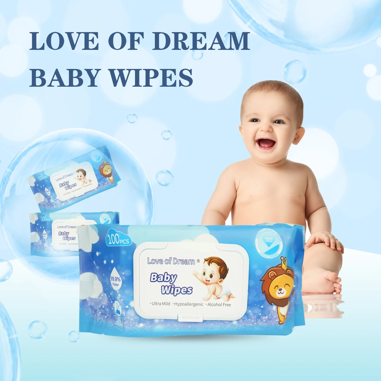 Top quality 100pcs softcare flushable wet wipes for cleaning baby hand