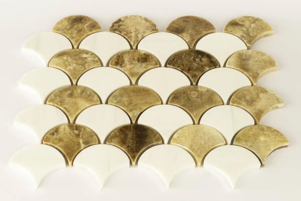 HZX Time Hourglass Waterjet Design Marble White Arabesque Polished Bathroom Wall Mosaic Tiles