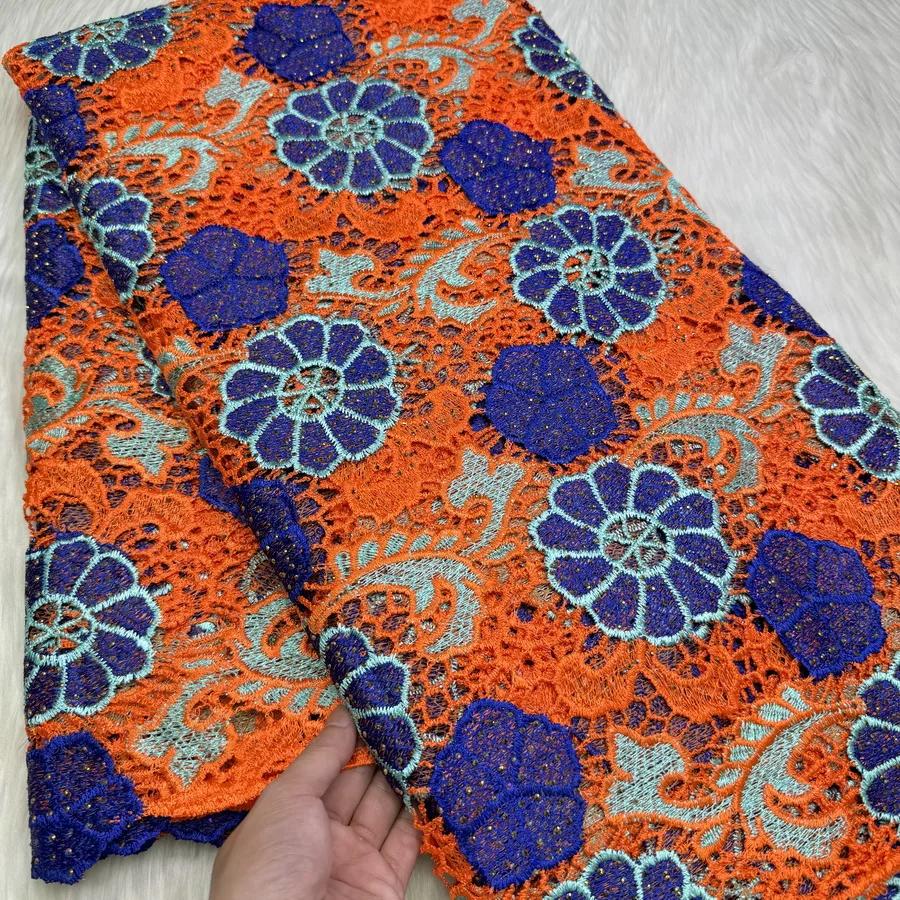 TOFINE shinny stones guipure lace flower pattern lace materials high quality embroidery lace fabric