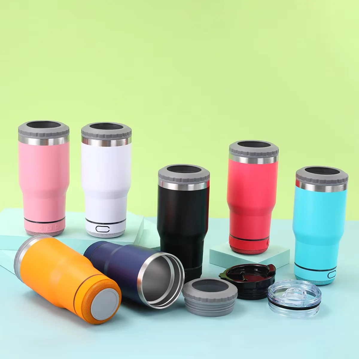 14oz double wall insulated Intelligent audio wireless music speaker smart Thermos USB charging travel water bottle