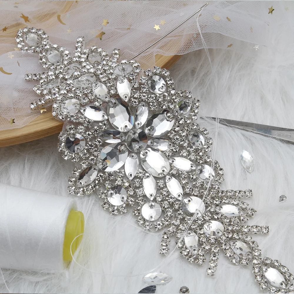 
wholesale bling rhinestone trim Accessories Sew on Hot-fix bodice applique white wedding dress Crystal belt for Bridal Dress 