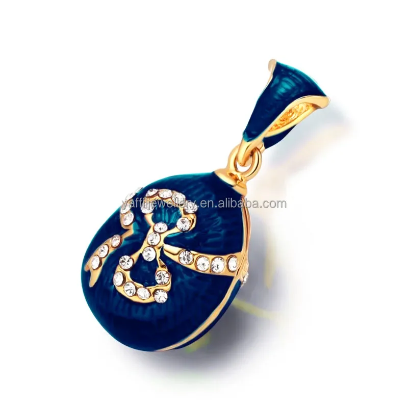 Premium Enamel Handmade Jewelry Brass Vintage Egg Bow Pendant Charm Crystal Rhinestone Necklace For Women Jewelry